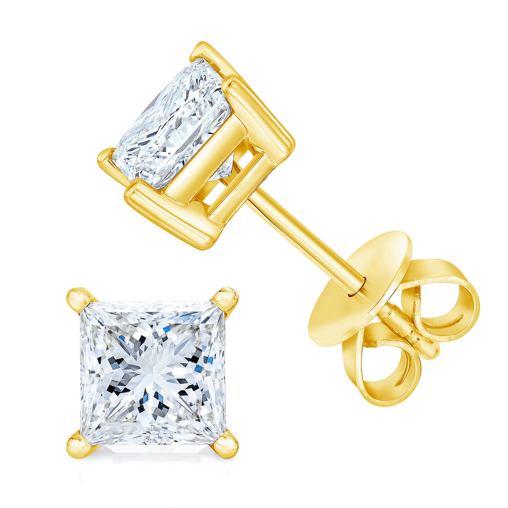 AGS Certified 14K White Gold 1.0 Cttw 4-Prong Set Princess-Cut Solitaire Diamond Push Back Stud Earrings (I-J Color, SI2-I1 Clarity)