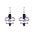 .925 Sterling Silver Marquise Cut Amethyst and Diamond Accent Fleur De Lis Dangle Stud Earrings (H-I Color, SI1-SI2 Clarity)