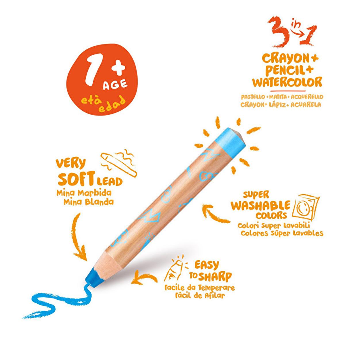 Carioca Toddler Washable Paint Markers - 10 Colors, 3 in 1 Design, Non-Toxic Art Supplies for Kids 1+ Year
