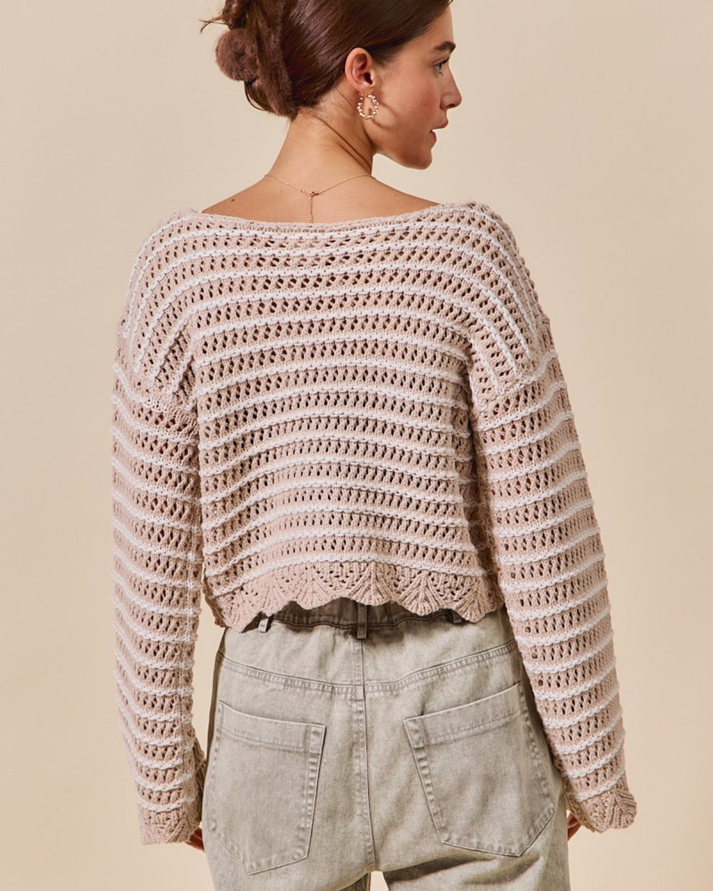 Textured Stripe Sweater W/ Scallop