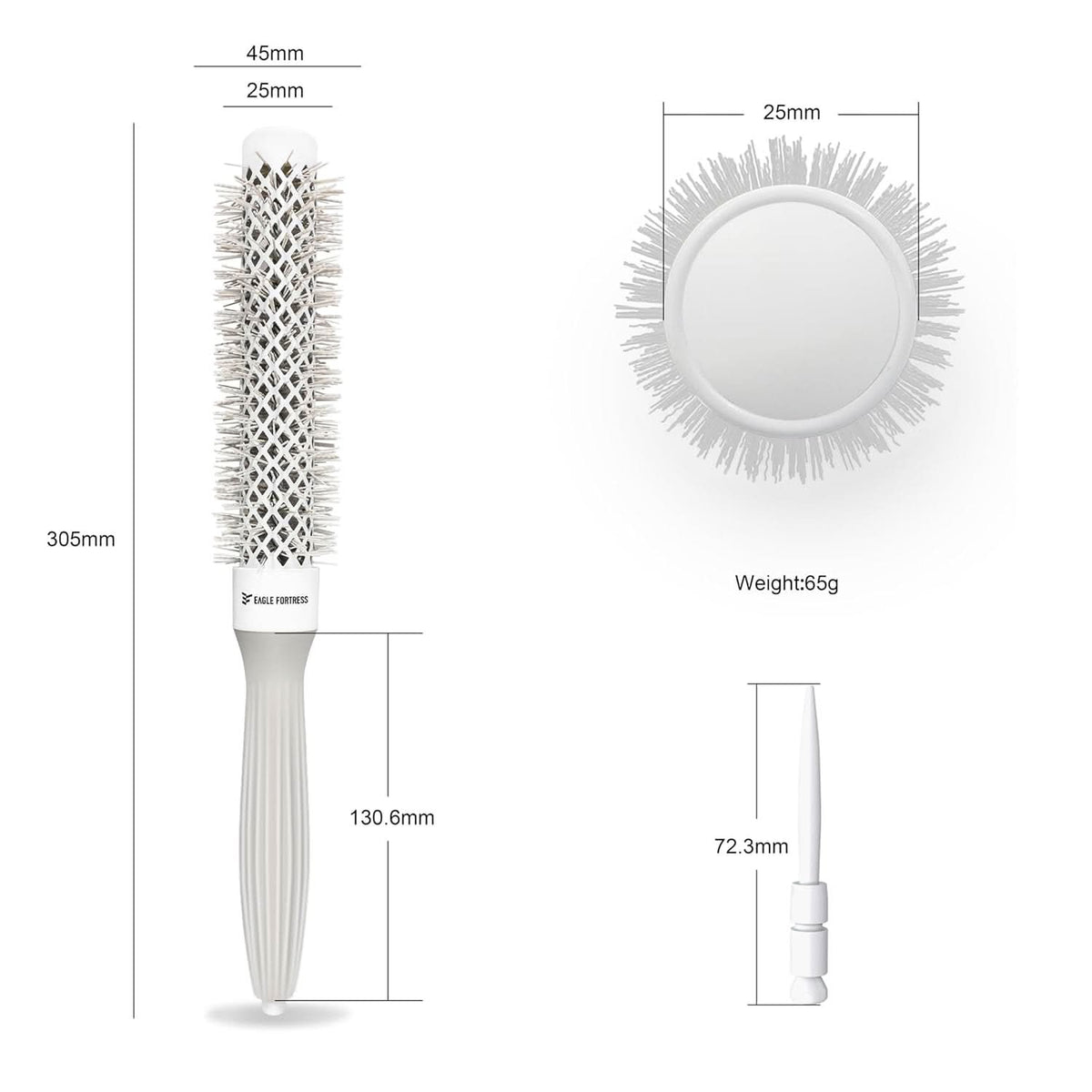 Eagle Fortress XL Ceramic + Ionic Round Hair Brush 1.26 in, Grey