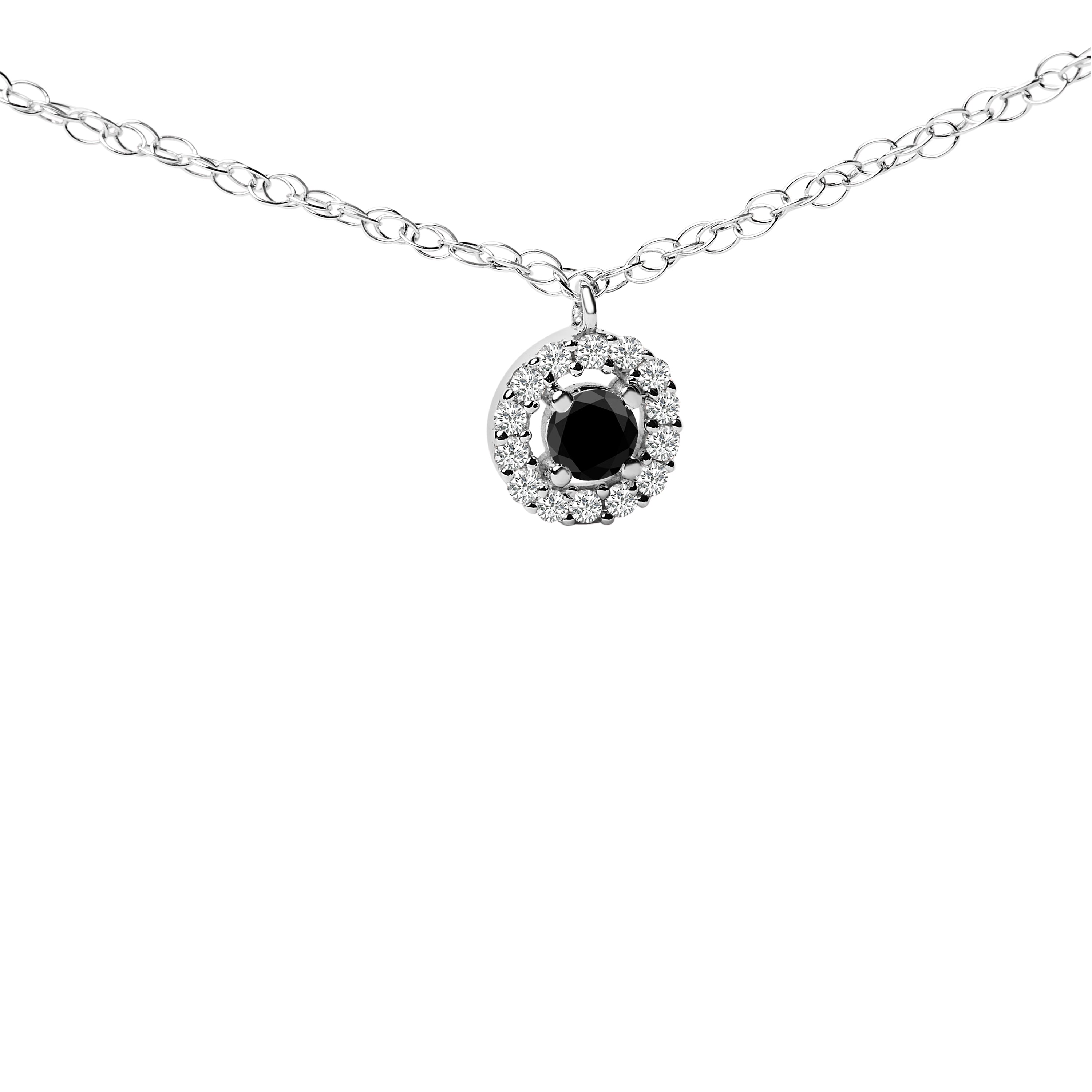 .925 Sterling Silver 5/8 Cttw Black Diamond 3 Station with Halo Necklace