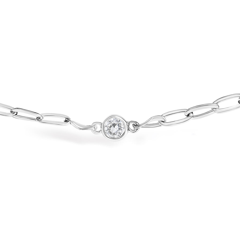 14K White Gold 1/2 Cttw Diamond Bezel Station Paperclip Chain Necklace (H-I Color, SI1-SI2 Clarity) - 18"