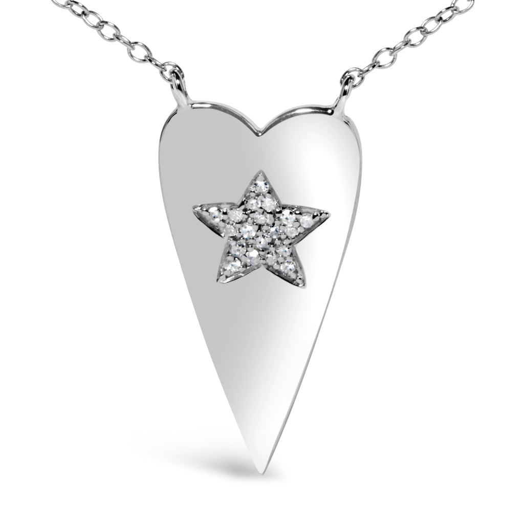 .925 Sterling Silver Diamond Heart with Star Pendant Necklace