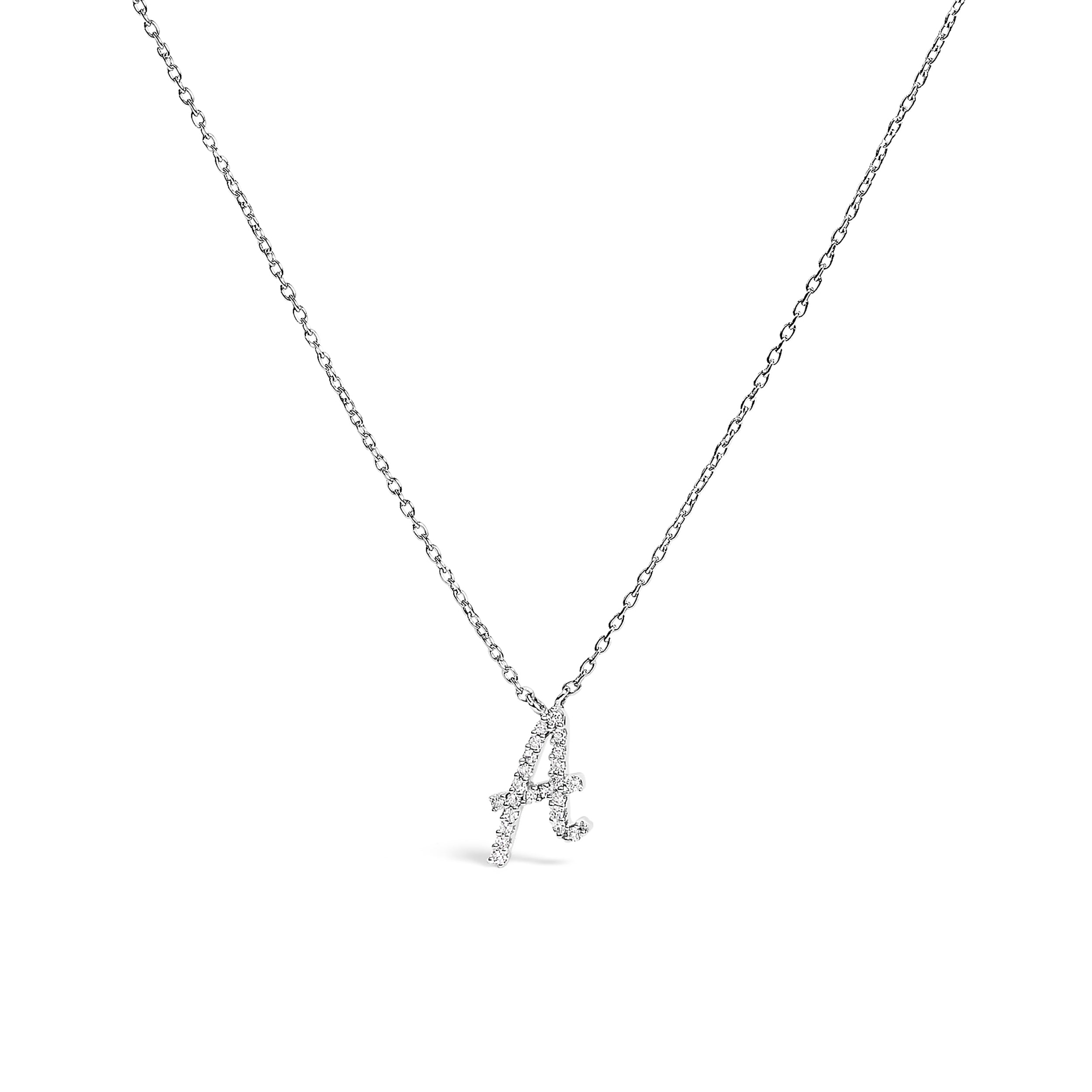 14K White Gold Diamond Accent "A" Initial Script Style Pendant Necklace