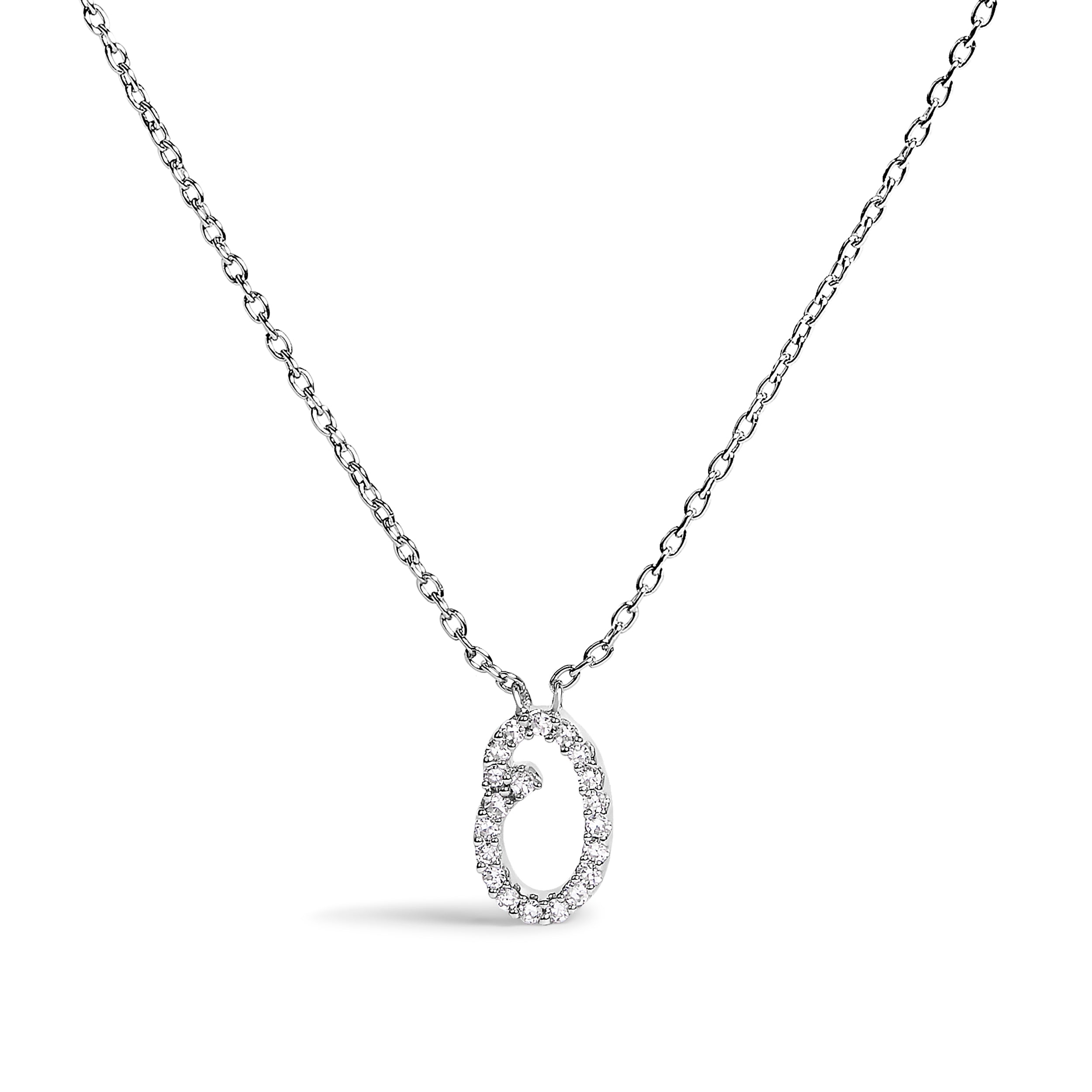 10K White Gold Diamond Accent "A" Initial Script Style Pendant Necklace