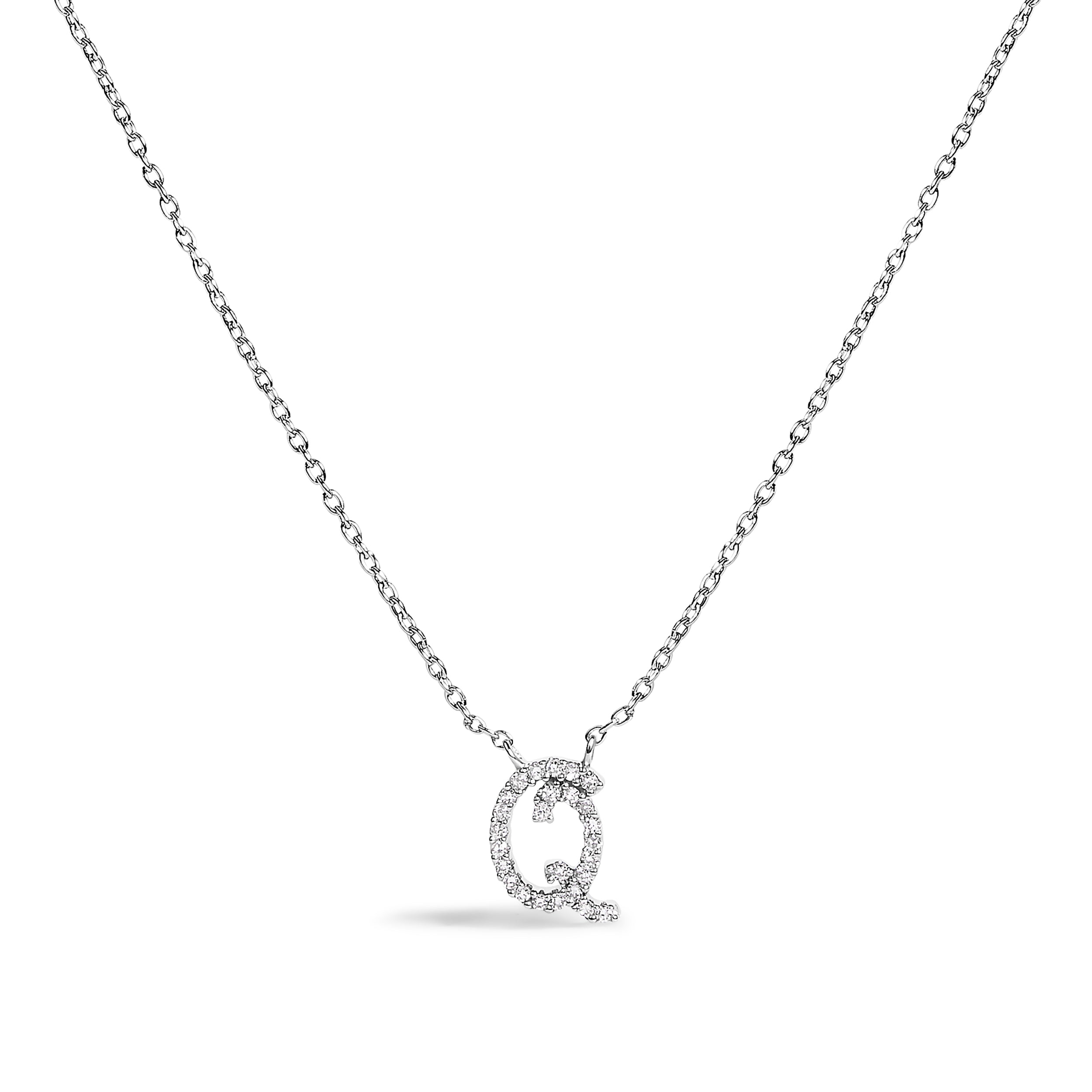 10K White Gold Diamond Accent "A" Initial Script Style Pendant Necklace