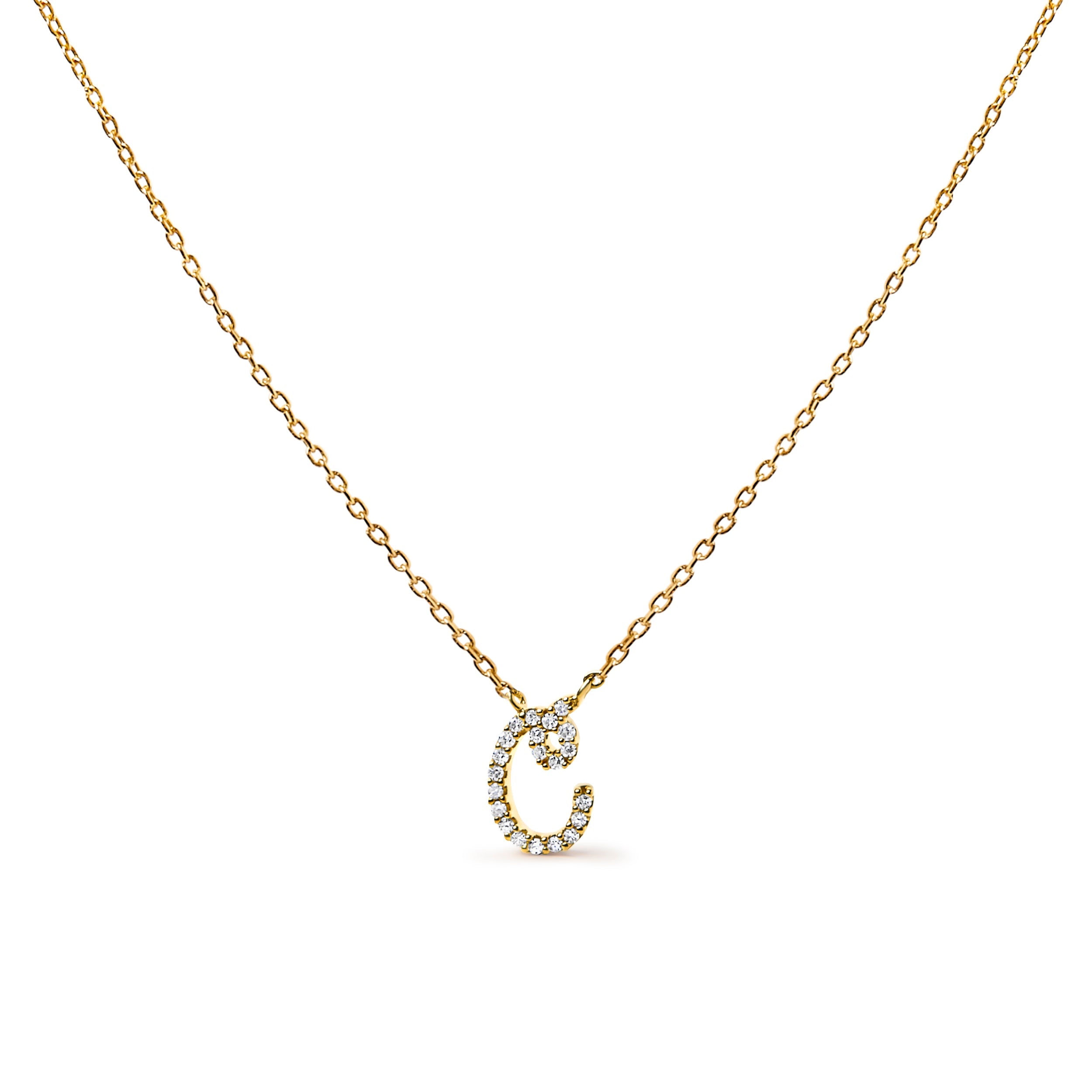 10K White Gold Diamond Accent "A" Initial Script Style Pendant Necklace