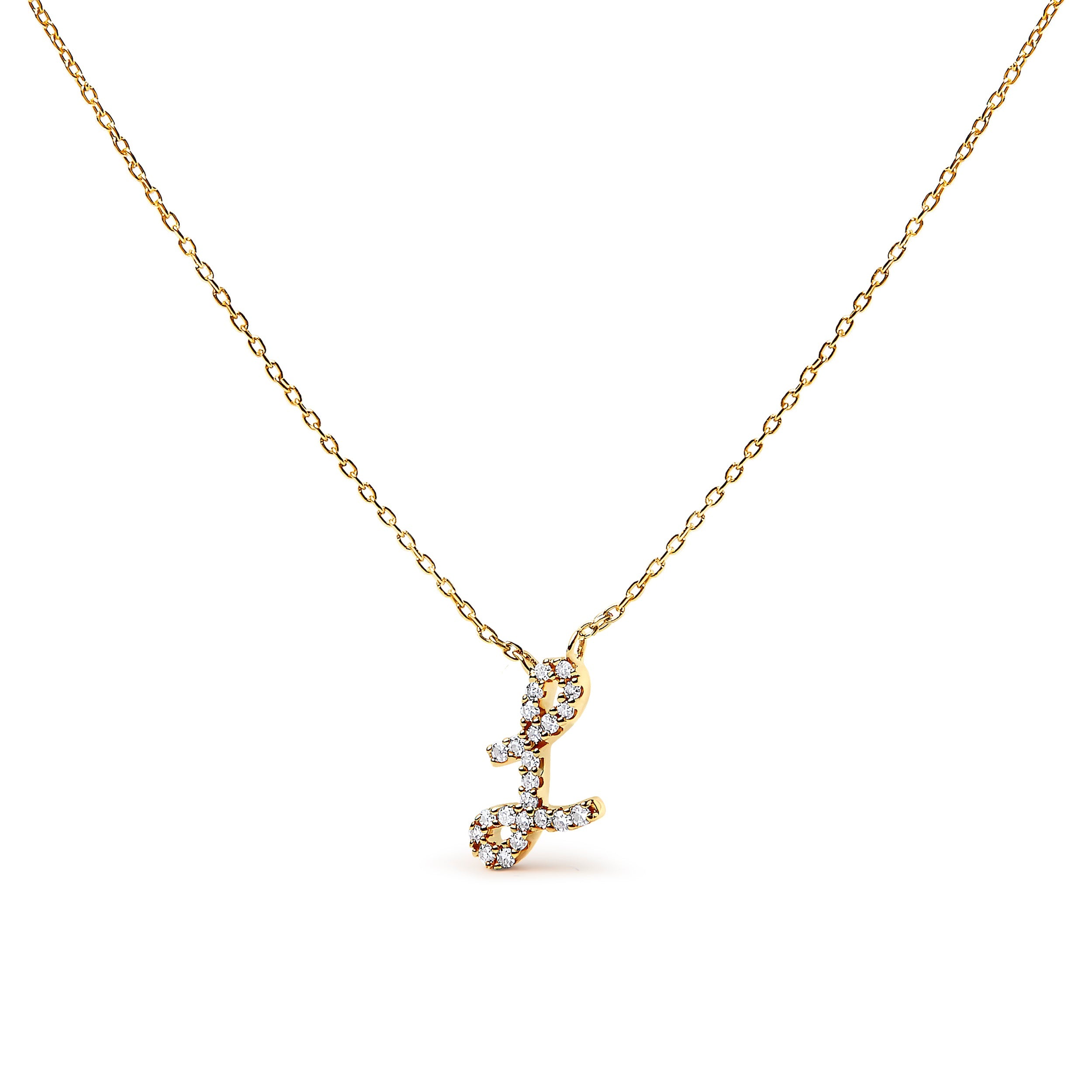 10K White Gold Diamond Accent "A" Initial Script Style Pendant Necklace