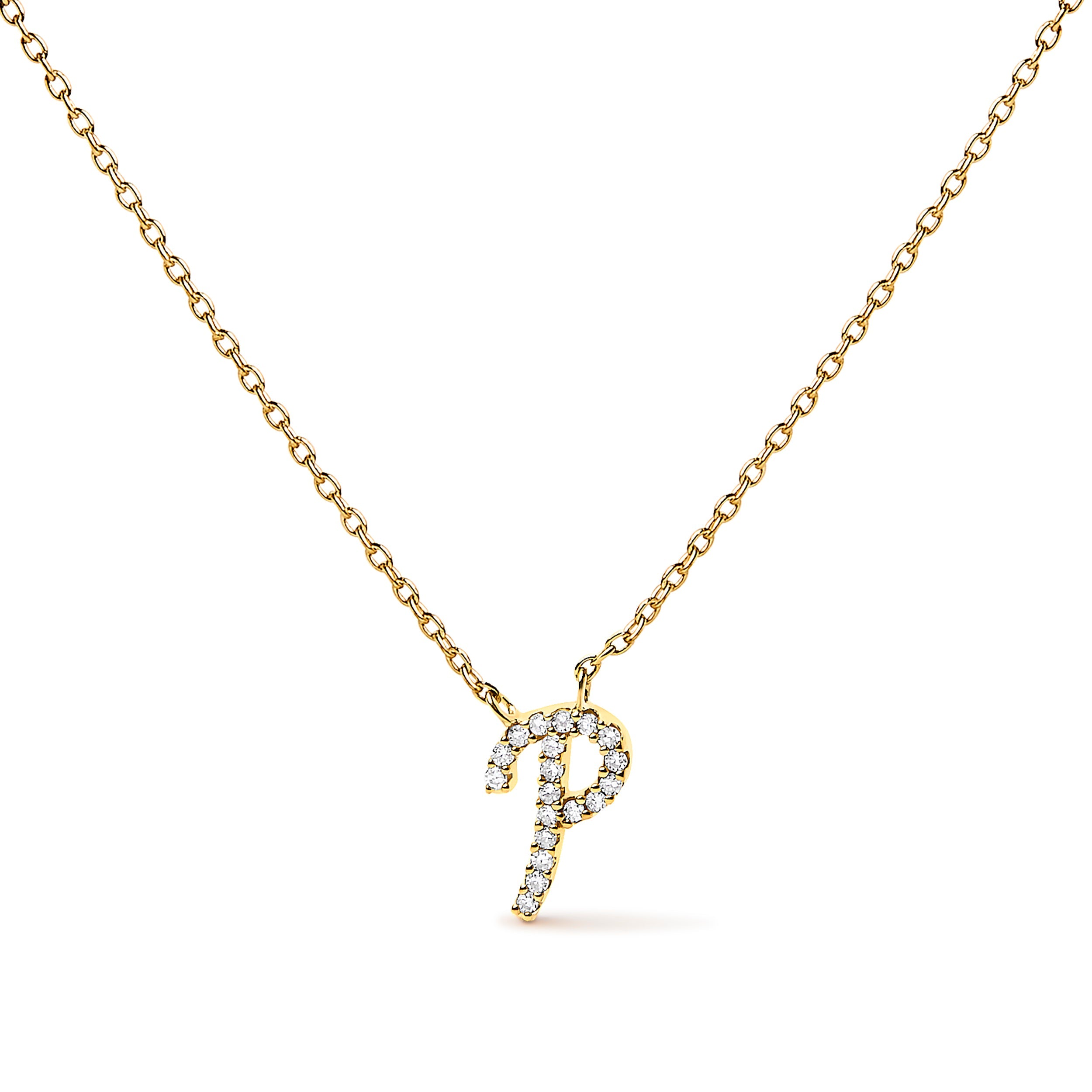 10K White Gold Diamond Accent "A" Initial Script Style Pendant Necklace