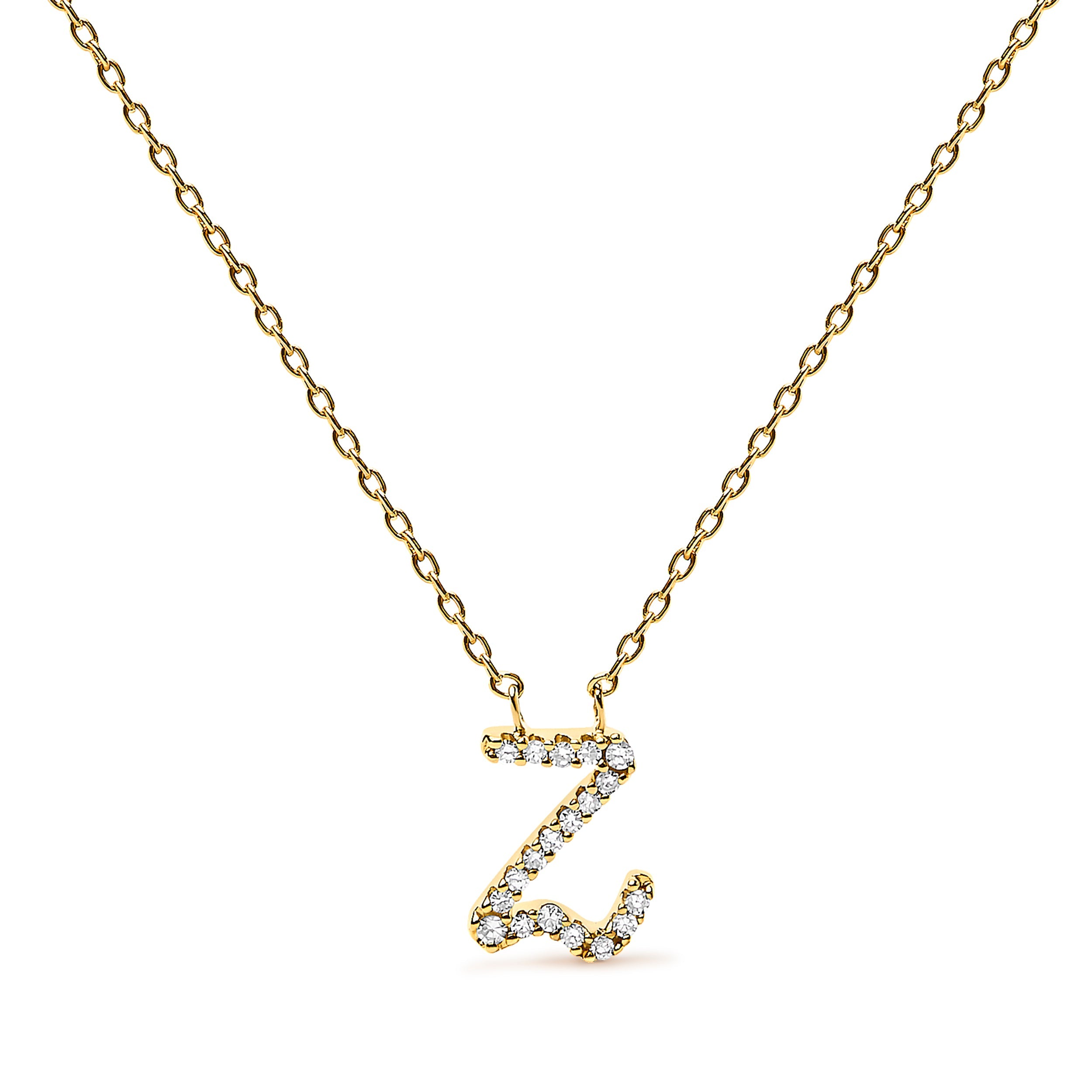 10K White Gold Diamond Accent "A" Initial Script Style Pendant Necklace