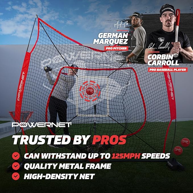 PowerNet Baseball Softball Practice Net 7x7 with Baseball Accessories for Practice Pitching, Batting & Fielding, Ball Caddy, Weighted Baseballs, Tee