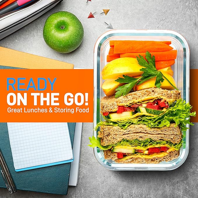 NutriChef 10-Piece Superior Glass Food Storage Containers Set (5 Containers + 5 Locking Lids),Stackable Meal-prep Design, BPA-free Airtight Clear Locking lids with Vent Lids & Air Hole, NCCLX5
