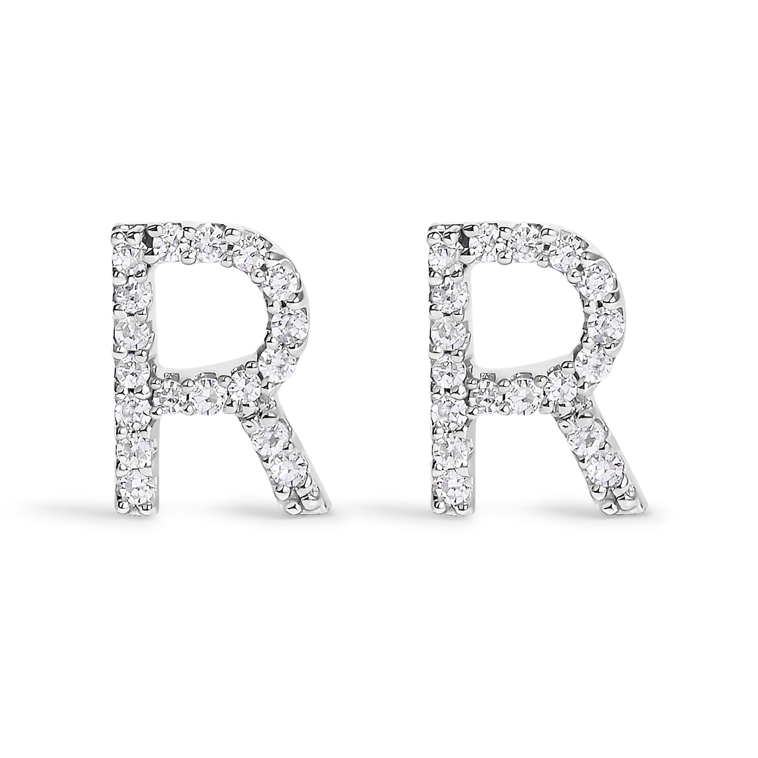 10K White Gold 1/10 Cttw Diamond Initial â€œAâ€ Stud Earring