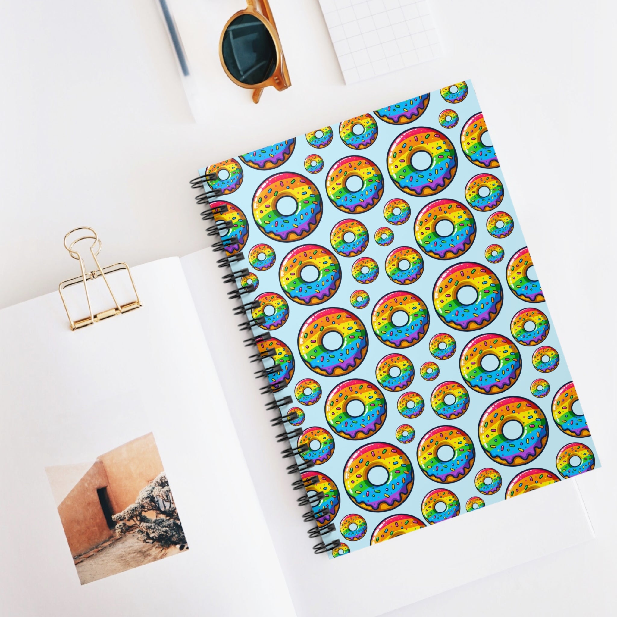 Bespattered Facade Rainbow Sprinkle Donut Spiral Notebook - Lined Pages