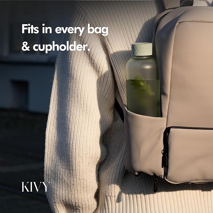 KIVY Slim Water Bottle 32oz [Lightweight & Shatterproof] Fits Backpack & Cupholder for Travel, Sports, School - Beige water bottle no straw - Cute aesthetic water bottles screw top - Dishwasher Safe