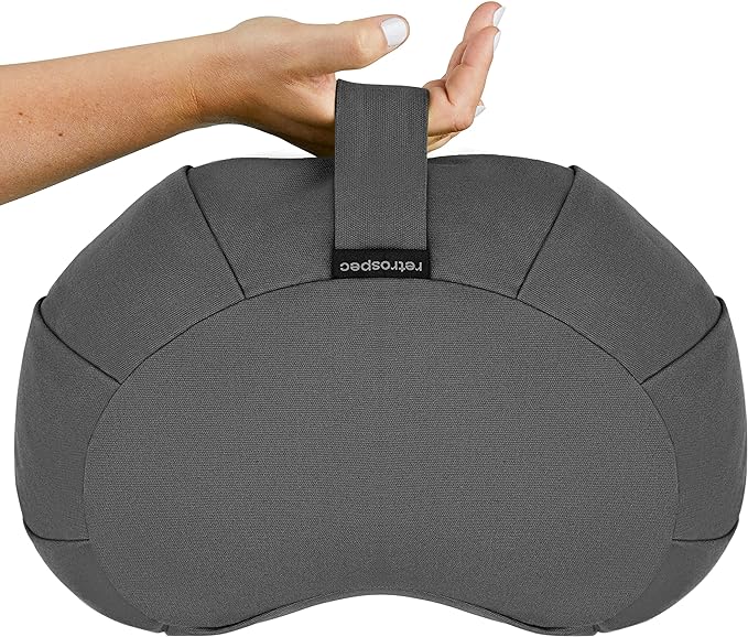 Retrospec Sedona Zafu Meditation Cushion With Buckwheat Hull Fill - Adjustable Yoga & Pilates Support Pillow - 17in Crescent Cotton Cover With Handle