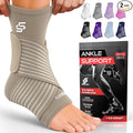 Sleeve Stars Ankle Brace for Women & Men, Ankle Wrap for Sprain, Compression Sleeve for Plantar Fasciitis Relief, Easy Customizable Support: w/ Removable Strap (Pair/M:10"-12"/Beige)