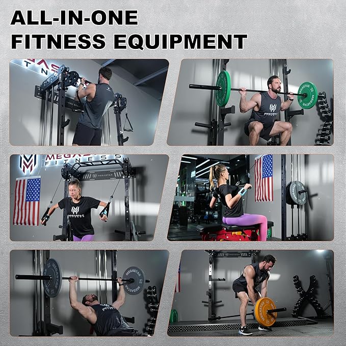Wall Mounted Power Rack – 1600LB Capacity Compact Commercial Home Gym with Dual Cable Crossover, LAT Pulldown, Multi-Grip Pull-Up Bar & Landmine Attachment for Small Spaces, P67 Striker Red
