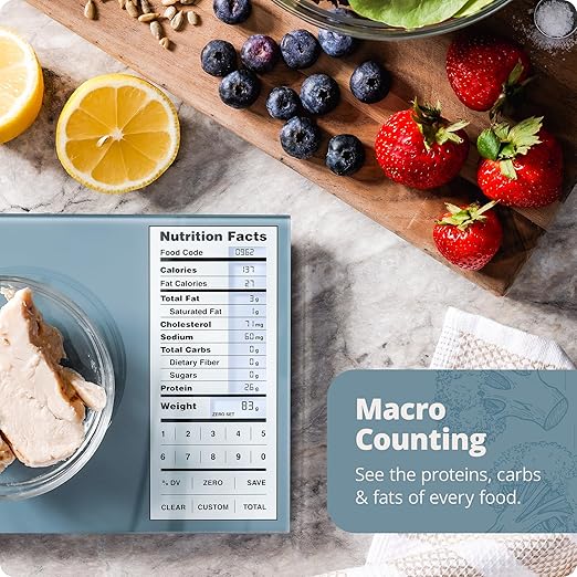 Greater Goods Nutrition Scale with Food Grade Glass, Perfect for Calorie Counting, Meal Prep, and Weight Loss (Stone Blue)