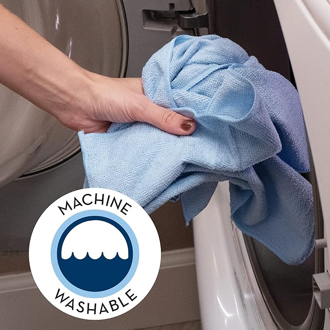 S&T INC. 50 Pack Microfiber Cleaning Cloth, Bulk Towels for Home, Reusable Microfiber Towels for Cars, Cleaning Rags, Light Blue, 11.5 Inches x 11.5 Inches, 50 Count