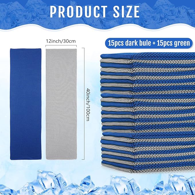 Hosuly 30 Pack Cooling Towels, 40"x12" Ice Breathable Soft Chilly Sweat Rag Microfiber Workout Rags for Gym Cooling Towels for Neck and Face for Yoga Golf Sport Running