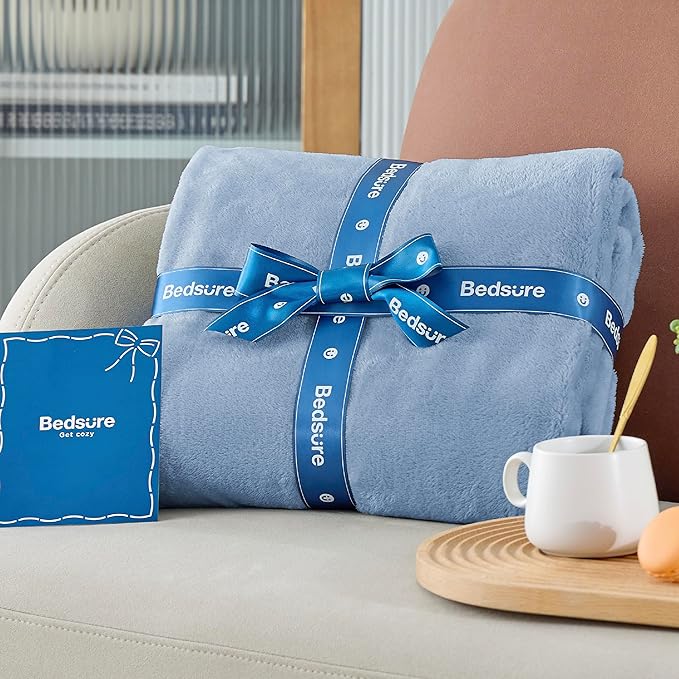 Bedsure Fleece Blankets Twin Size Light Blue - 300GSM Lightweight Plush Fuzzy Cozy Soft Blanket for Bed, Sofa, Couch, Travel, Camping, 60x80 inches