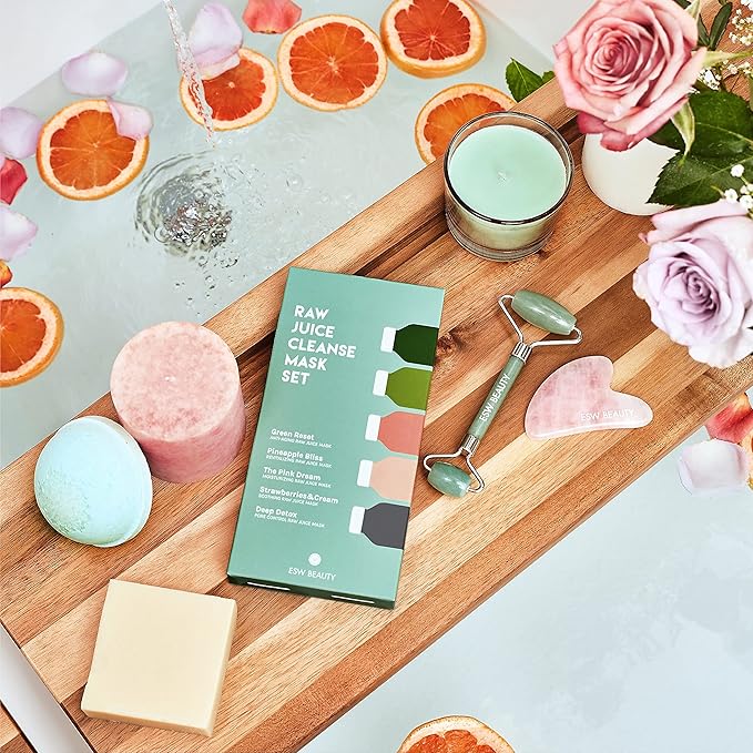 ESW Beauty Raw Juice Face Masks - 5-Pack Variety Set - Hydrating, Anti-Aging, Moisture Repair, Pore Control, Soothing & Revitalizing with Watermelon, Kale & Charcoal