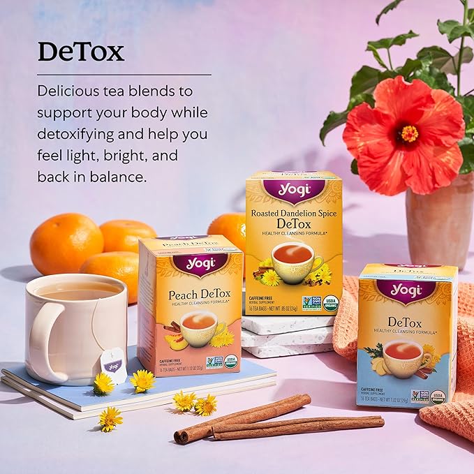 Yogi Tea DeTox Tea - 16 Tea Bags per Pack (4 Packs) - Organic Detox Tea for Digestive & Circulation Support - Includes Burdock, Dandelion, Ginger Root, Black Pepper, Cardamom & Juniper Berry