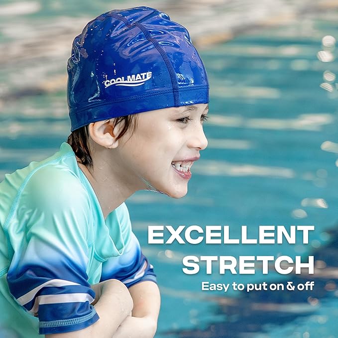 COOLMATE Fabric Swim Cap for Adult Women Men Kid 3 4 6 8 14 16, Silicone Water Resistant Layer, Cloth Swim Cap Gifts for Swimmers, Lightweight for Pool, Lap Swimming (1 pc)