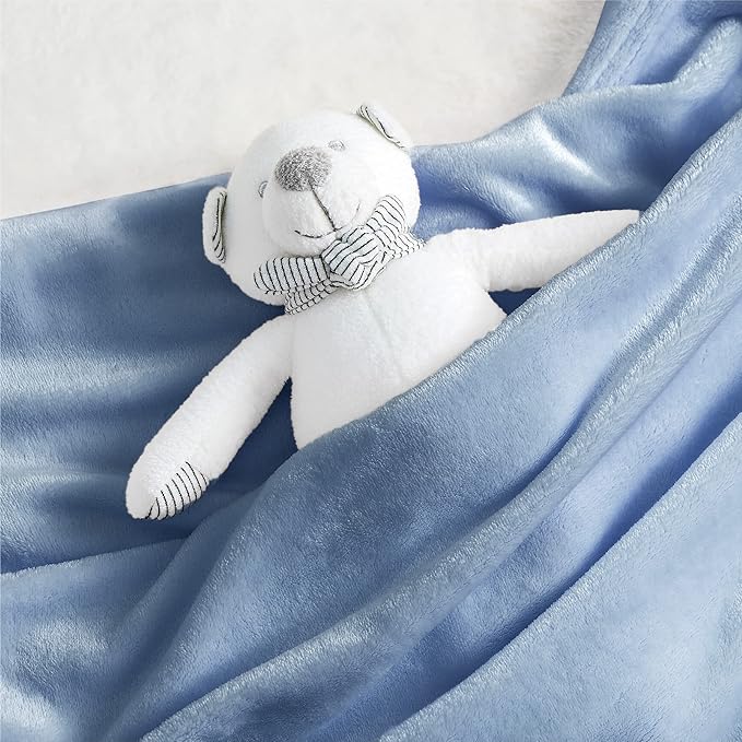 Bedsure Bedding Fleece Blanket for Girls and Boys - Soft Cozy Cute Small Throw Blankets for Travel, 43x55 Inches, Washed Blue