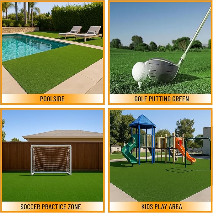 Ottomanson Artificial Turf Golf Hitting Mat 6'6" x 19' Indoor/Outdoor Waterproof Synthetic Fake Grass for Putting Practice Baseball Football Sports Gym Backyard, Custom Size 2' up to 30'