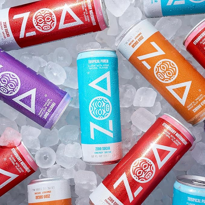 ZOA Zero Sugar Energy Drinks, Cherry Limeade - Sugar Free with Electrolytes, Healthy Vitamin C, Amino Acids, Essential B-Vitamins, and Caffeine from Green Tea - 12 Fl Oz (12-Pack)