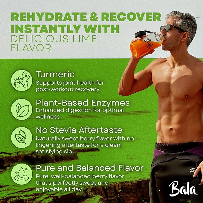 BALA Enzyme Hydration & Sugar-Free Drink Mix Powder - May contributes to Overall Wellness - Lime 0.25oz (30 Count)