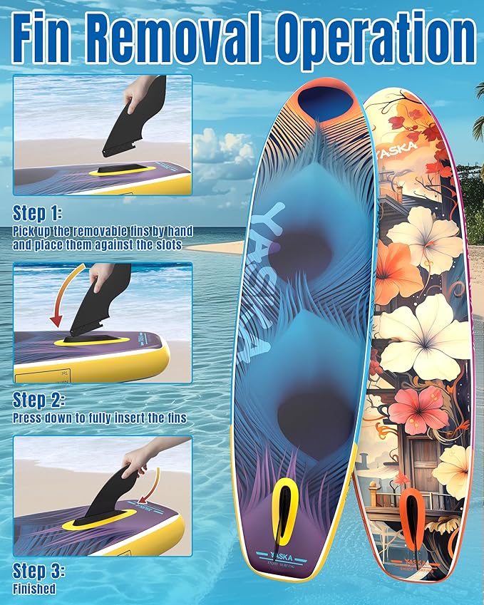 YASKA Inflatable Stand Up Paddle Board - 11ft Extra Wide Paddleboard with Premium SUP Board Accessories,Camera Mount,Non-Slip EVA Deck,5 Handles,Youth/Adult