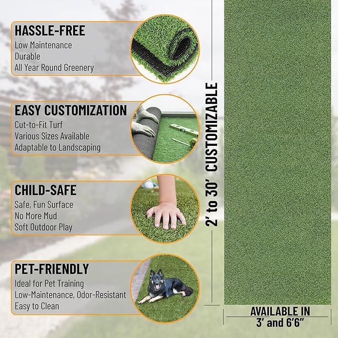 Ottomanson Artificial Turf Golf Hitting Mat 6'6" x 12' Indoor/Outdoor Waterproof Synthetic Fake Grass for Putting Practice Baseball Football Sports Gym Backyard, Custom Size 2' up to 30'