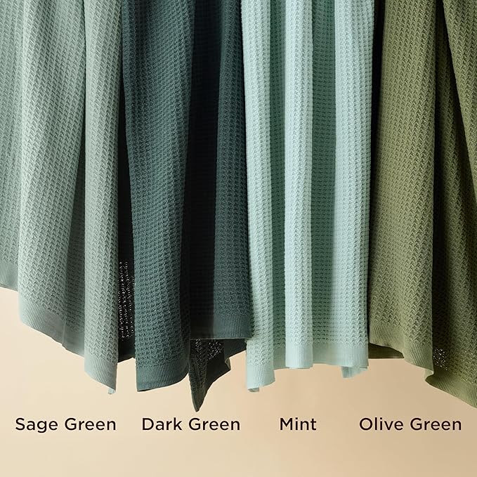 Bedsure 100% Cotton Blanket Twin XL Size for College Dorm - Breathable and Soft, Waffle Weave Twin Blanket for Summer, Dorm Room Essentials, Sage Green, 66x90 inches