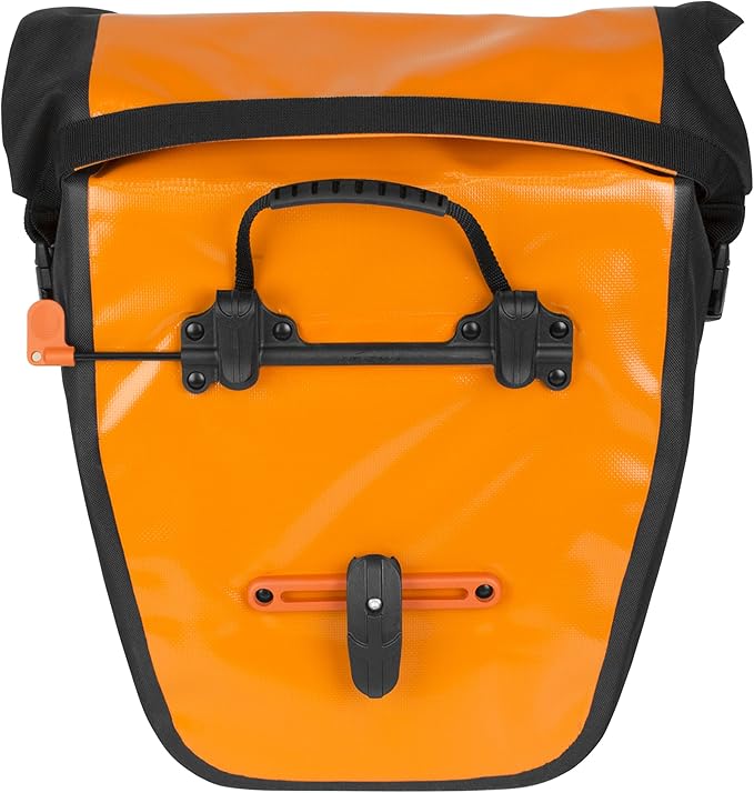 Ibera Panniers Bike Bags 30L (Pair) - Waterproof & with Quick Release/Clip-On System - Bike Saddle Bags For Rear Rack with Rain Cover & 19.8 lbs Capacity - Saddle Bag Bicycle Fits Most Racks (Orange)