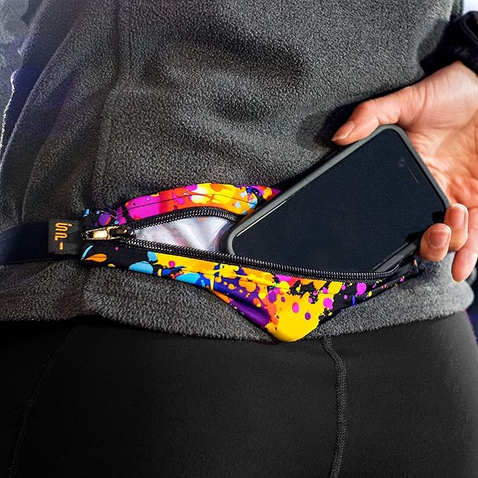 SPIbelt Running Belt for Women Men, Phone Holder for Running, Running Fanny Pack, Holder for Phone, Running Waist Pack, Adjustable Waist, [Fits All Phones]. Black with Blue Zipper