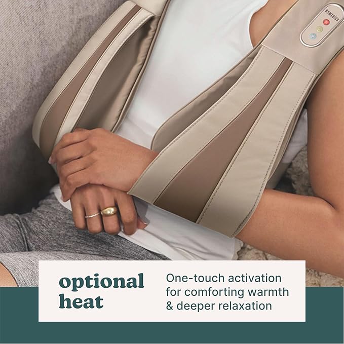 HoMedics Shiatsu Deluxe Neck & Shoulder Massager with Heat | Shiatsu Massager, 3 Speeds, Changes Direction | Muscle Kneading for Neck, Shoulders, Back, & Legs, Portable, Convenient Straps | Thera-P