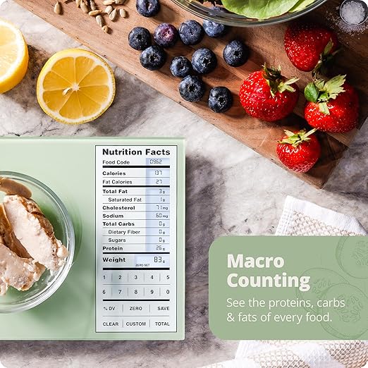 Greater Goods Nutrition Scale with Food Grade Glass, Perfect for Calorie Counting, Meal Prep, and Weight Loss (Sage Green)