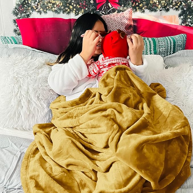Bedsure Fleece Throw XL Blanket Yellow - 300GSM Soft Lightweight Plush Cozy Blankets for Bed, Sofa, Couch, Travel, Camping, 50x70 inches