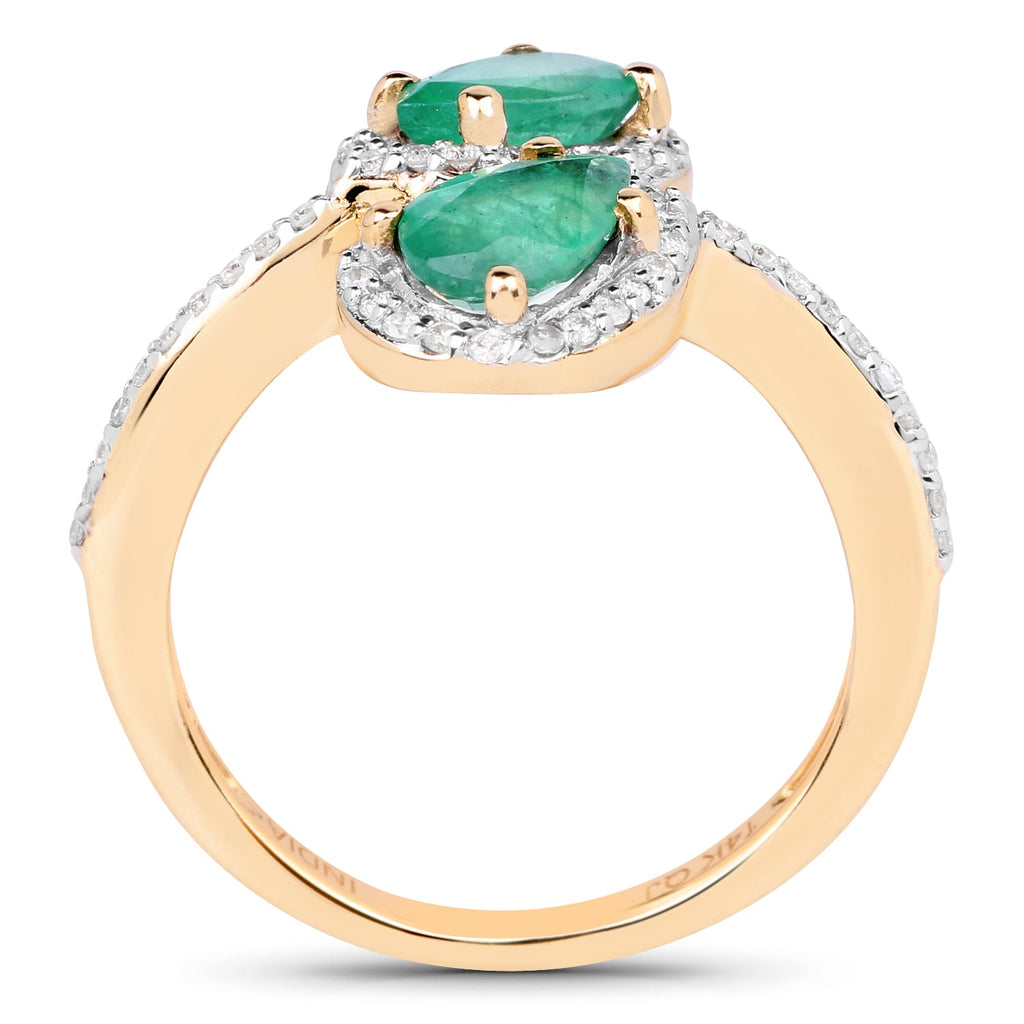 2.06 Carat Genuine Zambian Emerald & White Zircon 14K Yellow Gold Ring