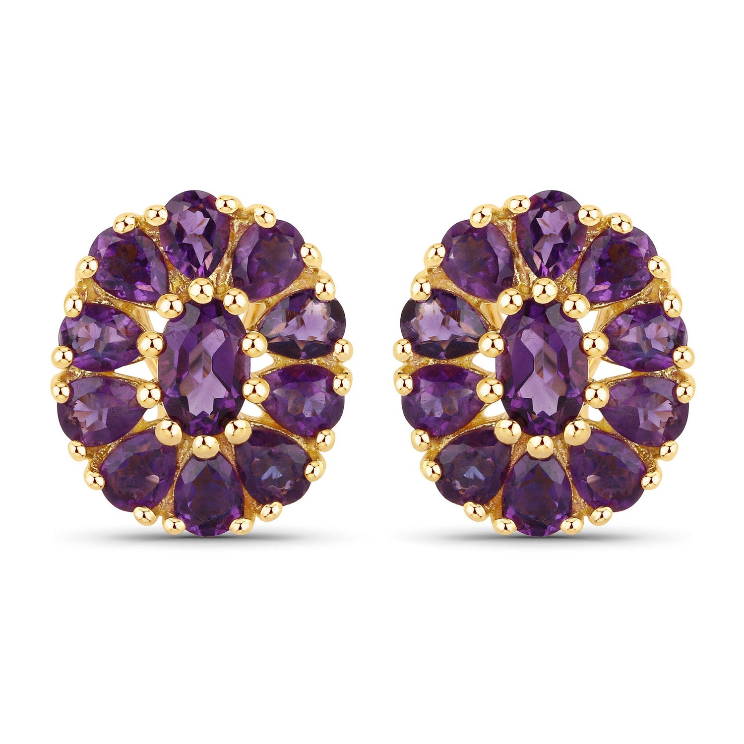18K Yellow Gold Plated 3.84 Carat Genuine Amethyst .925 Sterling Silver Earrings