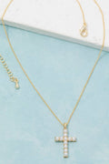 Gold Dipped Pearl Studded Cross Pendant Necklace
