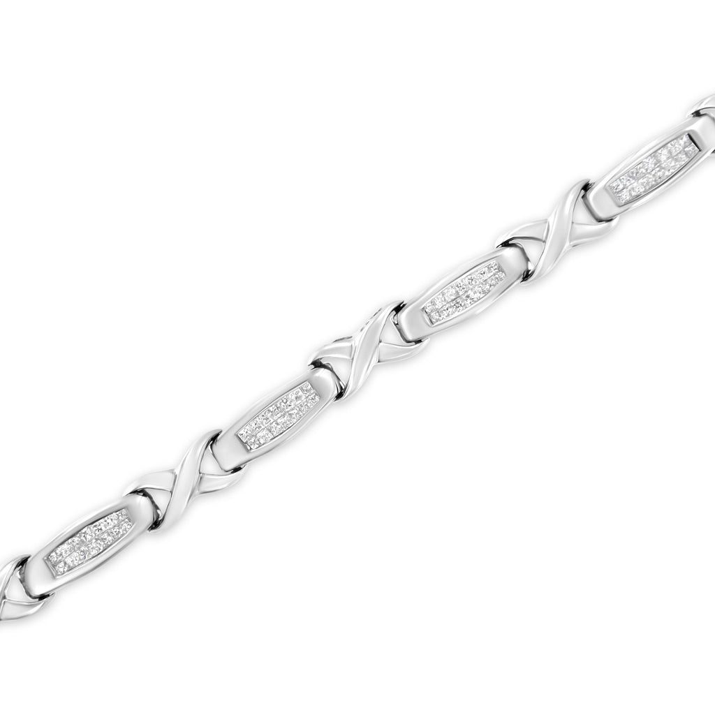 14K White Gold 1.0 Cttw Invisible-Set Princess Diamond Tennis Bracelet (H-I Color, SI1-SI2 Clarity) - 7"