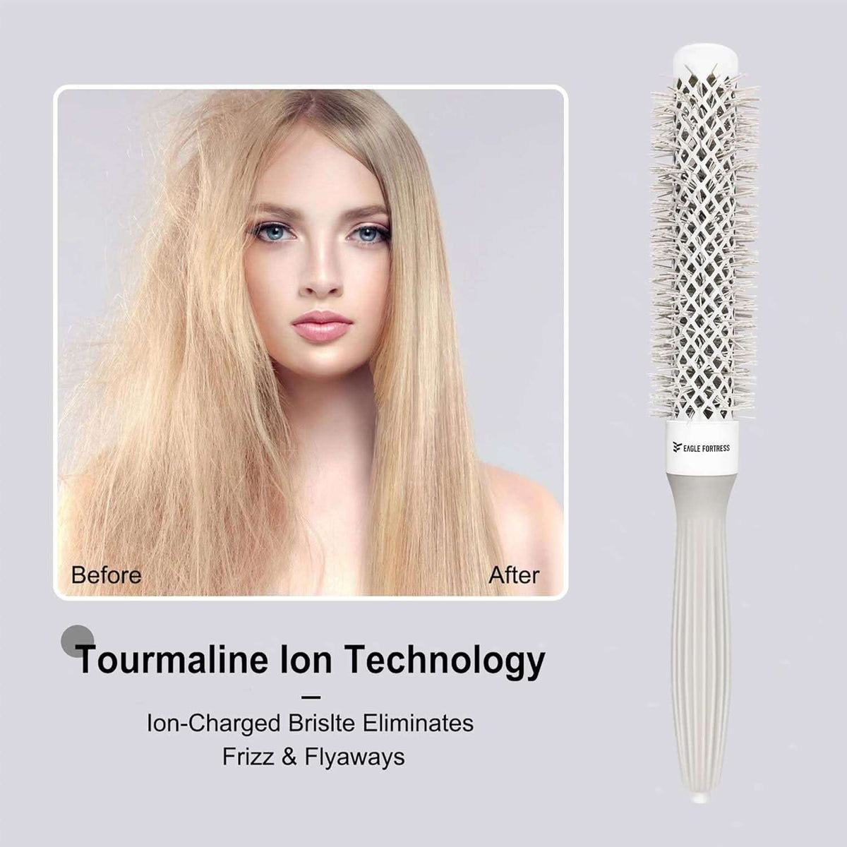 Eagle Fortress XL Ceramic + Ionic Round Hair Brush 0.98in - Grey