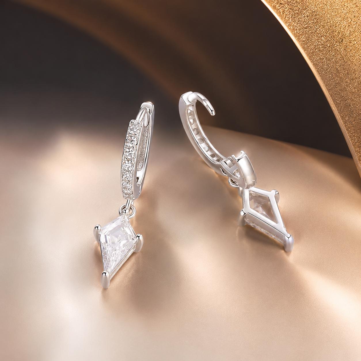 925 Sterling Silver White Gold Plated Earrings with CZ for Women