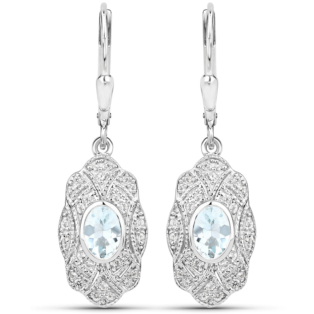 0.96 Carat Genuine Aquamarine and White Topaz .925 Sterling Silver Earrings