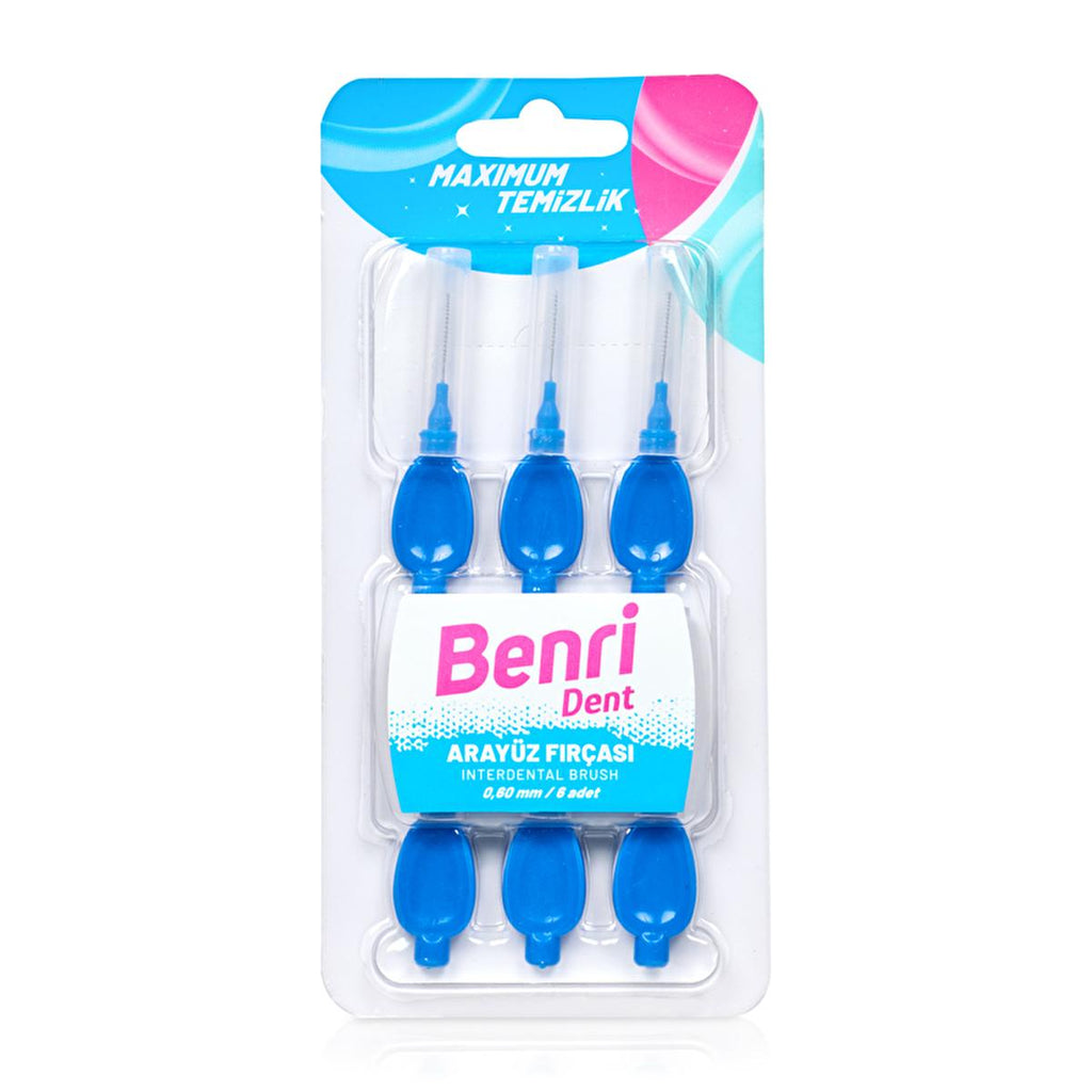 Benri Interdental Brush 0.60 mm - Blue, Effective Oral Hygiene for Braces, Bridges & Dentures